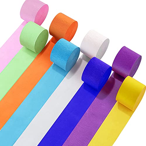 SUNBEAUTY 8 Rollen Krepppapier Bunt, Blau Grün Orange Creppapier Rosa Weiß Violett Rot Krepp Papier Regenbogen Luftschlangen Deko für Partydeko, Geburtstagsdeko, Hochzeiten(4.5 cm x 25 m) von SUNBEAUTY