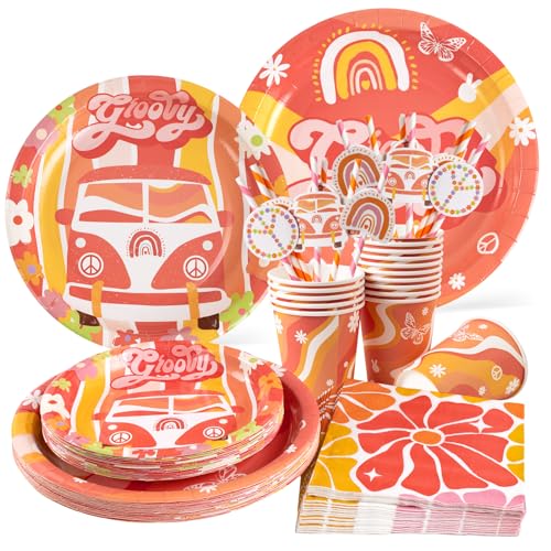 SUNBEAUTY 80 Stück Boho Geburtstag Partygeschirr Pappteller Kindergeburtstag einschließlich Pappbecher Servietten Strohhalme Pappteller für Hochzeiten Babypartys Geburtstag Dekoration(16 Gäste) von SUNBEAUTY