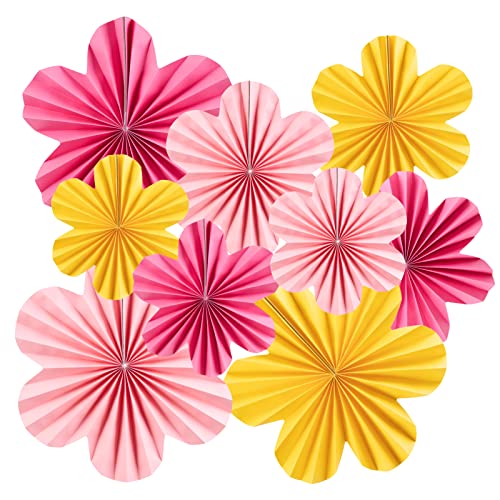 SUNBEAUTY 9 Stück Papier Fächer Dekoration Hanging Girlande Rosa Gelb Blumen Papierfächer Party Deko Set für Hochzeit Geburtstag Tea Party Tischdeko Classroom Baby Shower Backdrop Garland von SUNBEAUTY