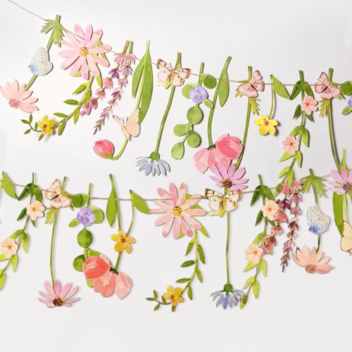 SUNBEAUTY Blumen Girlande Wildblume Deko Banner Blumen in Vielen Farben Banner für Babyzimmer Gartenparty Deko Frühling Sommerdeko Kindergeburtstage Hochzeit Babyparty von SUNBEAUTY