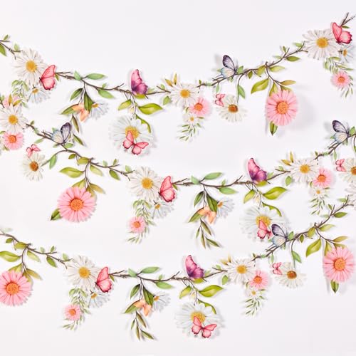 SUNBEAUTY PET Blumen Girlande Wildblume Deko Banner Blumen in Vielen Farben Banner für Babyzimmer Gartenparty Deko Frühling Sommerdeko Kindergeburtstage Hochzeit Babyparty von SUNBEAUTY
