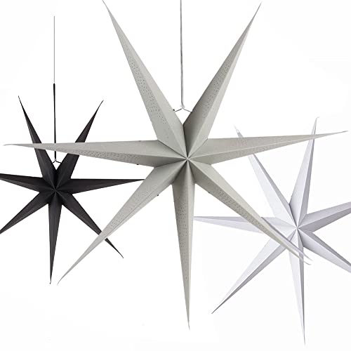 SUNBEAUTY Papier Sterne Schwarz & Grau & Weiß 60cm Groß Laterne Weihnachtsstern Papiersterne Weihnachtsdeko von SUNBEAUTY