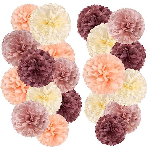 SUNBEAUTY Party Dekoration Pompons - 20 Stück Creme Fuchsie Korallenrot Pfirsich Seidenpapier Pompoms Deko für Hochzeit, Tischdeko Geburtstag, Babyparty Deko, Abschlussball, Deko Gartenparty von SUNBEAUTY