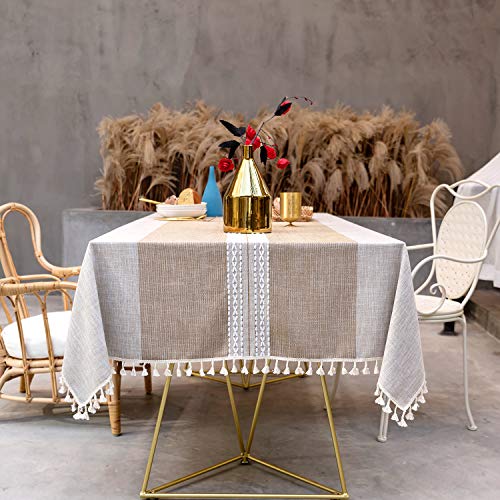 SUNBEAUTY Tischdecke Abwaschbar Baumwolle Leinen Tischtuch Rechteckig Tisch Decke Waschbare Tafeldecke 140x220 cm für Home Küche Speisetisch Dekoration von SUNBEAUTY
