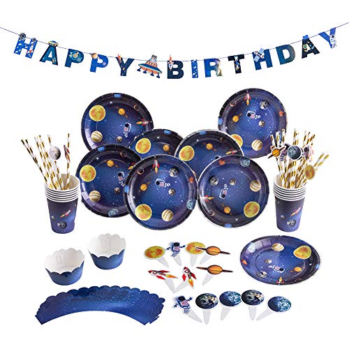 SUNBEAUTY Weltraum Partygeschirr Geburtstagsdeko Jungen Partyzubehör 12 Pappbecher, 12 Pappteller, 20 Strohhalme, 24 Cake Toppers Banner Birthday Decoration SUNBEAUTY Weltraum Partygeschirr Geburtstagsdeko Jungen Partyzubehör 12 Pappbecher, 12 Pappteller, 20 Strohhalme, 24 Cake Toppers Banner Birthday Decoration von SUNBEAUTY