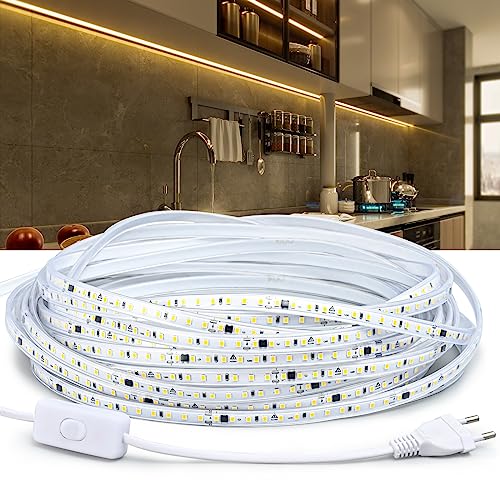 LED Strip Streifen 5m,230V led leiste lichtleiste aussenbereich wasserdicht lichtband, Warmweiss 3200K lampe lampen,5Meters led band mit Schalter, Home Decoration Küche Garten LED Beleuchtung LED Strip Streifen 5m,230V led leiste lichtleiste aussenbereich wasserdicht lichtband, Warmweiss 3200K lampe lampen,5Meters led band mit Schalter, Home Decoration Küche Garten LED Beleuchtung von SUNBEYOND