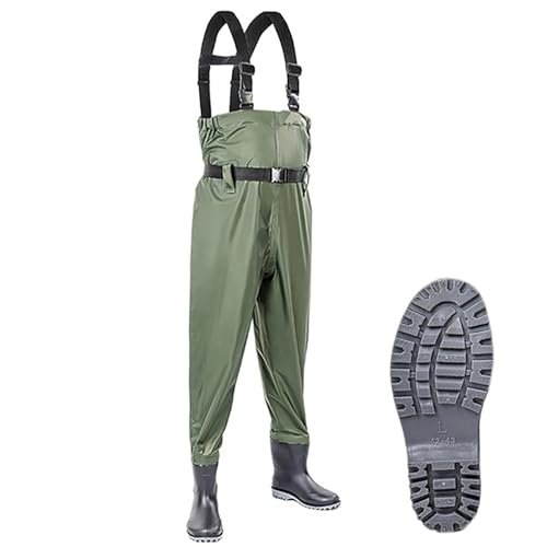 SUNBGRPYE Angler-Wathose Mit Stiefeln, wasserdichte Atmungsaktive Angelbekleidung, 3D Dreidimensionaler Schnitt, Verstellbare Schultergurte, Zum Angeln, Schlammarbeiten, Gartenarbeit, Unisex,C-41 von SUNBGRPYE