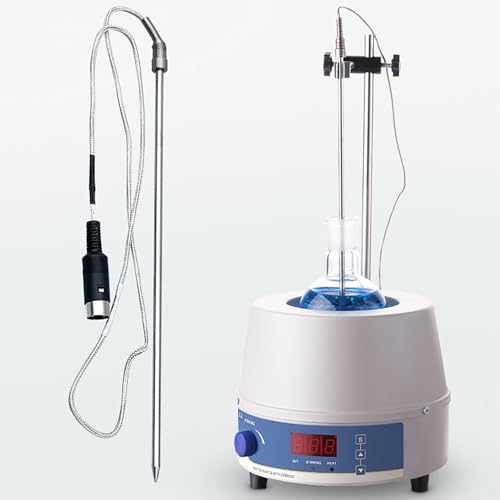 SUNBGRPYE Laborheizmantel (100–2000 ml), MagnetrüHrer Mit Digitalanzeige, Stufenlose Geschwindigkeitsregelung + RT-380 °C Temperaturregelung, Mit Sondensensor + Halterung + RüHrstab,2000ml von SUNBGRPYE