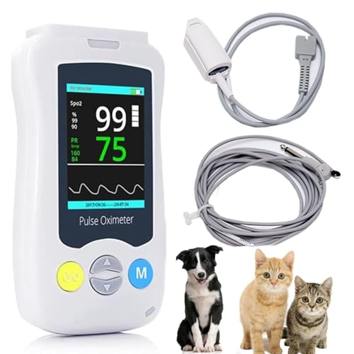 SUNBGRPYE Pulsoximeter FüR Tiere – 2,4 Zoll HD LCD Display, Ohr/Zungensensor, Mit Blutsauerstoffsonde + Temperaturleitung, FüR Katzen, Hunde, Kleintiere von SUNBGRPYE