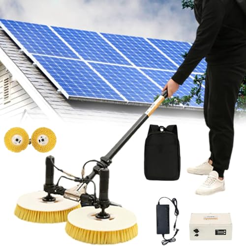 SUNBGRPYE Solarmodul-ReinigungsbüRste, Mit Teleskopstange (3,5m 5,5m 7,5m) + DoppelbüRstenkopf (32 X 2cm), 24V 30Ah (4 Stunden Batterielaufzeit), Geeignet FüR Die Reinigung Von HochhäUsern,7.5m von SUNBGRPYE