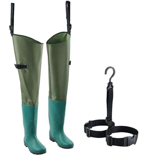 SUNBGRPYE Wathosen Zum Angeln (Mit Schuhen), wasserdichte Wathosen Aus PVC Zum Angeln Und Jagen, Watstiefel (Mit Verstellbaren Schnallen), Mit Watstiefelhalter, Zum Fliegenfischen, Kajakfahren,A-45 von SUNBGRPYE