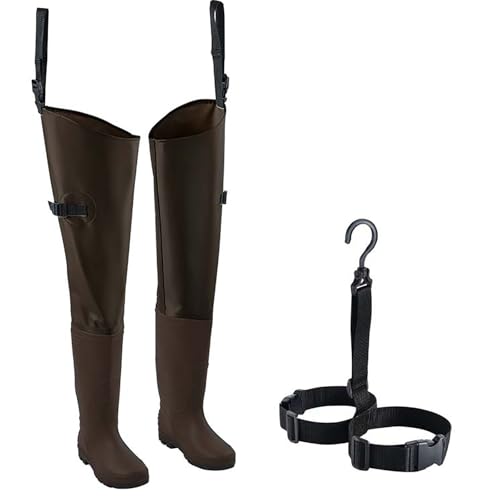 SUNBGRPYE Wathosen Zum Angeln (Mit Schuhen), wasserdichte Wathosen Aus PVC Zum Angeln Und Jagen, Watstiefel (Mit Verstellbaren Schnallen), Mit Watstiefelhalter, Zum Fliegenfischen, Kajakfahren,B-47 von SUNBGRPYE