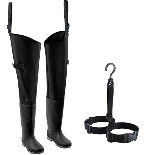 SUNBGRPYE Wathosen Zum Angeln (Mit Schuhen), wasserdichte Wathosen Aus PVC Zum Angeln Und Jagen, Watstiefel (Mit Verstellbaren Schnallen), Mit Watstiefelhalter, Zum Fliegenfischen, Kajakfahren,C-41 von SUNBGRPYE