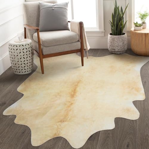 Suncowlly Teppich aus Rindsleder, Kuhfell-Teppich für Wohnzimmer/Schlafzimmer, Kuhfell-Teppich für westliche Dekoration, Westernteppich, künstlicher Kuhfell-Teppich (L x B x H): 150 x 180 cm, Weiß von SUNCOWLLY