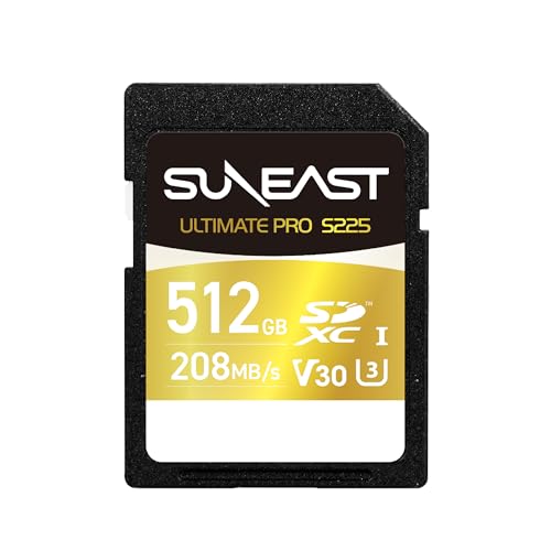 SUNEAST (Japan) 512 GB Ultimate PRO Gold V30 U3 C10 UHS-I S225 SDXC Speicherkarte Lesen: 208 MB/s Schreiben: 170 MB/s mit TLC-NAND von SUNEAST