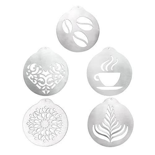 5 Stück Motivschablonen für Kaffee, Cappuccino, Kaffeemuster, Druck, Edelstahl, Kuchenmodell, Kitchen & Shop Werkzeuge für dekorative Kuchen DIY von SUNERLORY