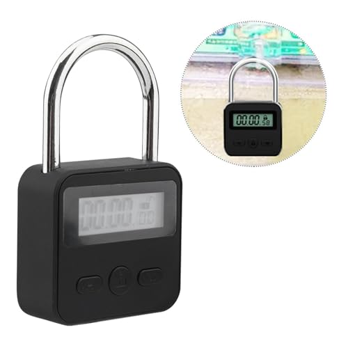 Metal Timer Lock, 99 Hours Max Timing Lock, Heavy Duty Metal Time Out Padlock, USB Rechargeable Timer Padlock with LCD Display, Multi-Function Micro Electronic Timer Lock(Black) von SUNERLORY