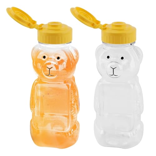SUNERLORY 2 Stück 237 ml Bär Honigflaschen Gläser, klare Honigbehälter, Spender, Honigquetschflasche, Saftflasche, leere Honig-Quetschflasche mit Klappdeckel zum Aufbewahren und Dosieren von SUNERLORY