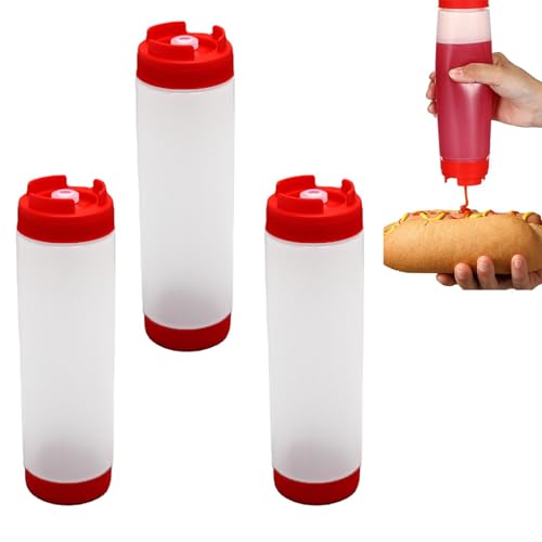 SUNERLORY Squeeze Flasche aus Kunststoff, 3 Stück 480ml Quetschflasche GroßEr Ventilspender, Squeeze Condiment Flaschen für Gewürze Ketchup Senf Olivenöl(Rot) von SUNERLORY
