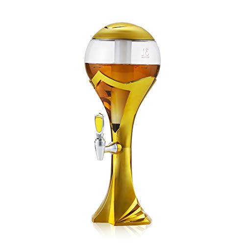 Biersäule Zapfsäule Sphärischer Getränkspender, Bierturm mit Wasserhahn, Eisröhrchen und LED-Leuchten, Eiskraining-Turm, 1,5 l / 3 l, Gold Biertower Trinksäule (Size : 3XL) von SUNESA
