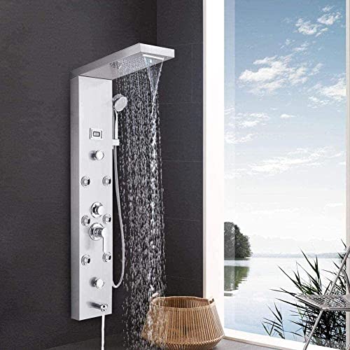 SUNESA Duschsystem 5 Funktionen Duschpaneel Duschset Duschsäulen aus Edelstahl mit Handbrause Wasserfall Regendumshad und Badewanneneinstieg mit SUNESA Duschsystem 5 Funktionen Duschpaneel Duschset Duschsäulen aus Edelstahl mit Handbrause Wasserfall Regendumshad und Badewanneneinstieg mit von SUNESA