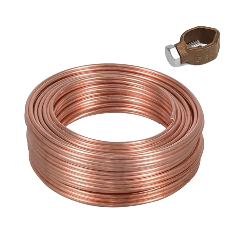 Weichgeglüht Masseleiter für feste Kupferbindung 5.19MM 15 METERS, Erdungsdraht aus Kupfer plattiertem Stahl DIY Elektrischer Draht mit Silizium Bronze ErdstabklemmeGround Rod Clamp,UL & CSA Gelistet von SUNEWUJIN