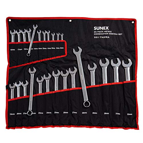 Sunex Tools 9917MPRA Ringmaulschlüsselsatz, metrisch, V-Nut, 8 mm - 32 mm, komplett poliert, 25-teilig (inkl. Rollkoffer) von Sunex