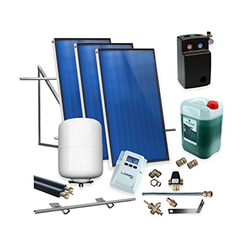 SUNEX® Solarthermie Komplett | Solaranlage | Solarpaket | 3x Kollektoren AMX 2.0 + Aufdachmontageset + 15m Doppelrohr + Solarregler PWM + Pumpengruppe + Ausdehnungsgefäß + 10L Solarflüssigkeit von SUNEX