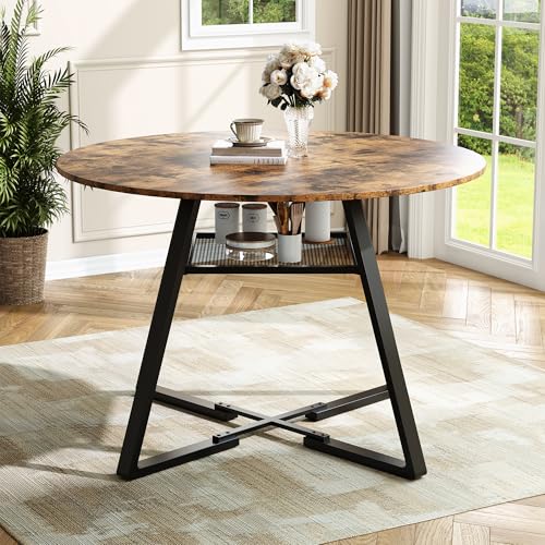 Esstisch Rund 120x120 cm, Esstisch Groß Küchentisch mit Lagerschicht, Rund Küchentisch Esszimmertisch Esstische Küchen- und Esszimmermöbel,Braun Esstisch Rund 120x120 cm, Esstisch Groß Küchentisch mit Lagerschicht, Rund Küchentisch Esszimmertisch Esstische Küchen- und Esszimmermöbel,Braun von SUNFECILI