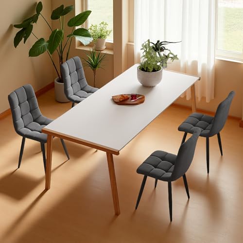 Esszimmerstühle (4er-Set),4 gepolsterte Design-Stühle mit Rückenlehne,Sitzfläche aus Samt,Metallgestell,Ideal für Esszimmer und Wohnzimmer (Dunkelgrau) von SUNFECILI