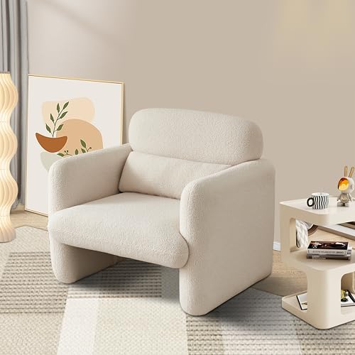 Modernes Einzelsofa aus Plüsch mit weichem Sherpa-Stoff,bequemer Sessel für Wohnzimmer und Schlafzimmer,Polstersessel Loungesofa Relaxsessel Loungesessel mit Gepolsterter (Beige) von SUNFECILI