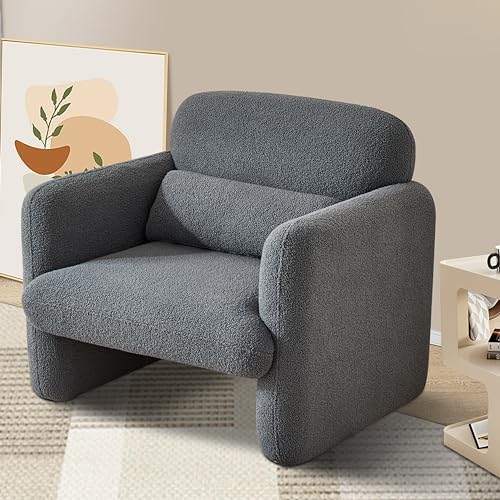 Modernes Einzelsofa aus Plüsch mit weichem Sherpa-Stoff,bequemer Sessel für Wohnzimmer und Schlafzimmer,Polstersessel Loungesofa Relaxsessel Loungesessel mit Gepolsterter (Grau) von SUNFECILI