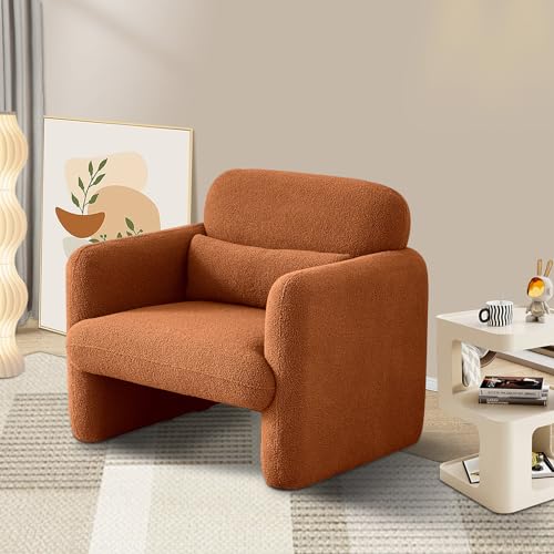 Modernes Einzelsofa aus Plüsch mit weichem Sherpa-Stoff,bequemer Sessel für Wohnzimmer und Schlafzimmer,Polstersessel Loungesofa Relaxsessel Loungesessel mit Gepolsterter (Orange) von SUNFECILI