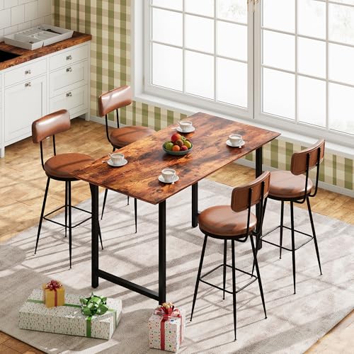 SUNFECILI Barhocker,Hocker mit Rückenlehne und Fußstütze für Bartisch,gepolsterter Sitz, Kunstleder mit Nähten, hohe Barhocker, für Küche, Theke (4, Braun) von SUNFECILI