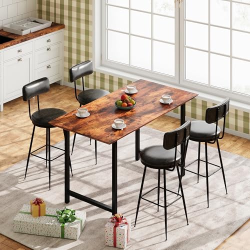SUNFECILI Barhocker,Hocker mit Rückenlehne und Fußstütze für Bartisch,gepolsterter Sitz, Kunstleder mit Nähten, hohe Barhocker, für Küche, Theke (4, Schwarz) von SUNFECILI