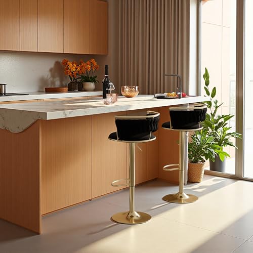 SUNFECILI Barstuhl 2er Set, Höhenverstellbar mit Rückenlehne & Armlehne, Ergonomischer Samt Barhocker mit Goldenen Beinen für Küche, Bar und Restaurant, Drehhocker mit Fußstütze SUNFECILI Barstuhl 2er Set, Höhenverstellbar mit Rückenlehne & Armlehne, Ergonomischer Samt Barhocker mit Goldenen Beinen für Küche, Bar und Restaurant, Drehhocker mit Fußstütze von SUNFECILI