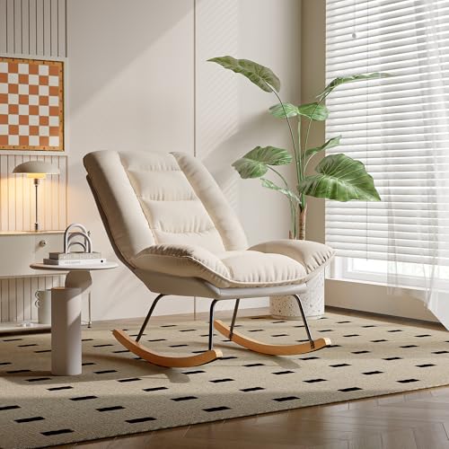 SUNFECILI Eleganter Schaukelstuhl,Schaukelstuhl mit Hoher Rückenlehne, gemütlicher Relaxsessel,Sessel, Stilvolles Design in Beige+ Grau, Ideal für Wohnzimmer und Schlafzimmer (Beige+ Grau1) von SUNFECILI