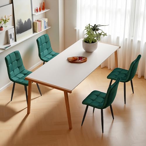 SUNFECILI Esszimmerstühle (4er-Set),4 gepolsterte Design-Stühle mit Rückenlehne,Sitzfläche aus Samt,Metallgestell,Ideal für Esszimmer und Wohnzimmer (Grün) von SUNFECILI
