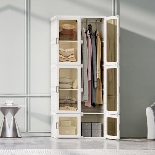 SUNFECILI Kleiderschränke 69 x 170 x 50 cm,Faltbarer Mehrzweckschrank mit 6 Würfel und 1 Kleiderstangen hängende,Kunststoffschrank für Wohnzimmer Schlafzimmer Weiß (Transparente Tür) SUNFECILI Kleiderschränke 69 x 170 x 50 cm,Faltbarer Mehrzweckschrank mit 6 Würfel und 1 Kleiderstangen hängende,Kunststoffschrank für Wohnzimmer Schlafzimmer Weiß (Transparente Tür) von SUNFECILI