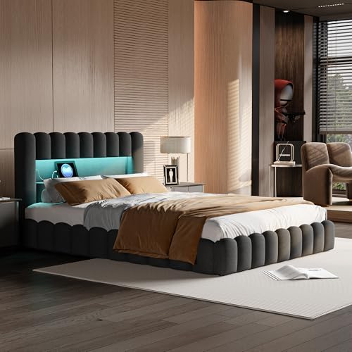 SUNFECILI Polsterbett Bubble Bett 180x200cm,Doppelbett mit USB-Ladefunktion und LED-Beleuchtung,Funktionsbett mit Stauraum und Rückenlehne,Jugendbett mit Lattenrost,Grau Leinen,Ohne Matratze SUNFECILI Polsterbett Bubble Bett 180x200cm,Doppelbett mit USB-Ladefunktion und LED-Beleuchtung,Funktionsbett mit Stauraum und Rückenlehne,Jugendbett mit Lattenrost,Grau Leinen,Ohne Matratze von SUNFECILI