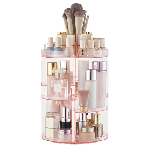SUNFICON Rotating Makeup Organiser Pink Cosmetic Holder 360 Degree Spining Makeup Storage Box Display Stand Adjustable Tray for Vanity Acrylic Clear SUNFICON Rotating Makeup Organiser Pink Cosmetic Holder 360 Degree Spining Makeup Storage Box Display Stand Adjustable Tray for Vanity Acrylic Clear von SUNFICON