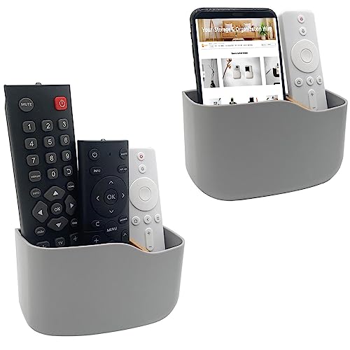 SUNFICON 2 Pack Self Adhesive Remote Control Holder Universal Media Player Controller Wall Mounted Remote Control Organiser Box Grey von SUNFICON