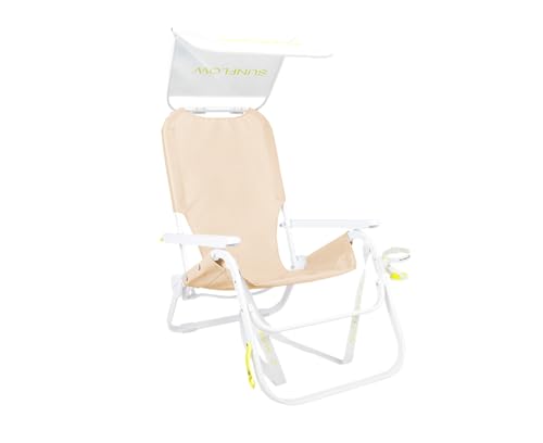 SUNFLOW Shore Thing Premium Strandkorb - Verstellbarer, Tragbarer, Rostbeständiger, Liegender Strandkorb mit UPF 50+ Sonnenschutz und Getränkehalter für den ultimativen Komfort - Creamsicle von SUNFLOW
