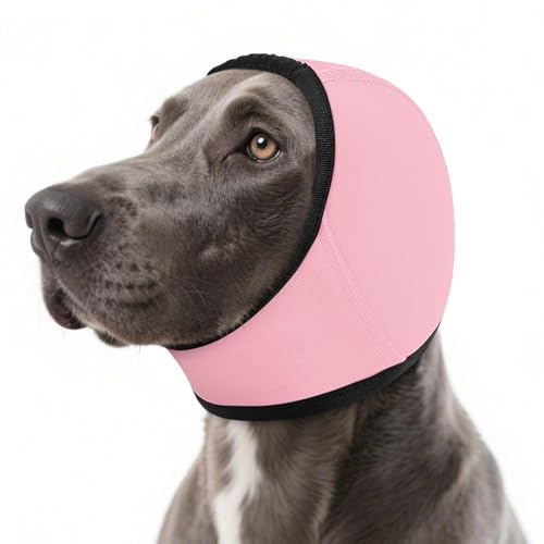 SUNFURA Beruhigender Hunde-Kapuzenpullover – Angstlinderung, leise Ohren für Hunde, Ohrenschützer mit Lärmschutz, kein Schütteln, Kopfwickel, Hämatom zur Fellpflege, Trocknen, Bad, Hellrosa, Größe M von SUNFURA