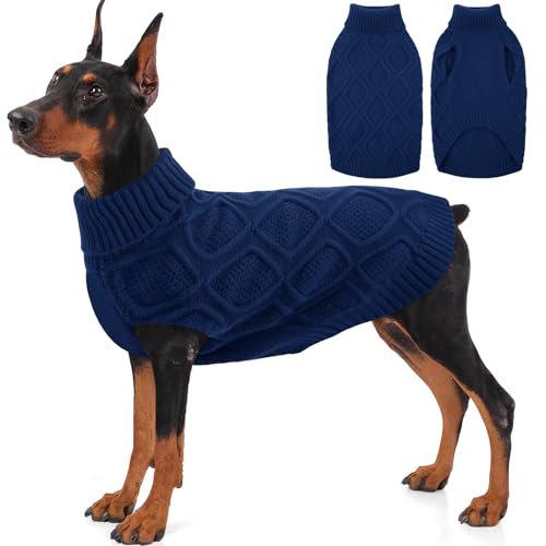 SUNFURA Hundepullover, XXL, Weihnachtspullover für Hunde, warmer Rollkragen-Strickpullover mit Loch für die Leine für extra große Hunde, Jungen und Mädchen, dicke Winterkleidung für Labrador, Golden von SUNFURA