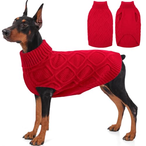 SUNFURA Hundepullover, XXL, Weihnachtspullover für Hunde, warmer Rollkragen-Strickpullover mit Loch für die Leine für extra große Hunde, Jungen und Mädchen, dicke Winterkleidung für Labrador, Golden von SUNFURA