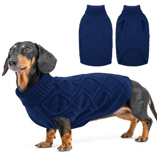 SUNFURA Hundepullover, kleine Hundepullover mit Rollkragen, warmer Zopfstrickpullover, Haustierkleidung für kleine Hunde, Mädchen, Jungen, Weihnachtspullover, Thermo-Sweatshirt für Dackel, Yorkie von SUNFURA