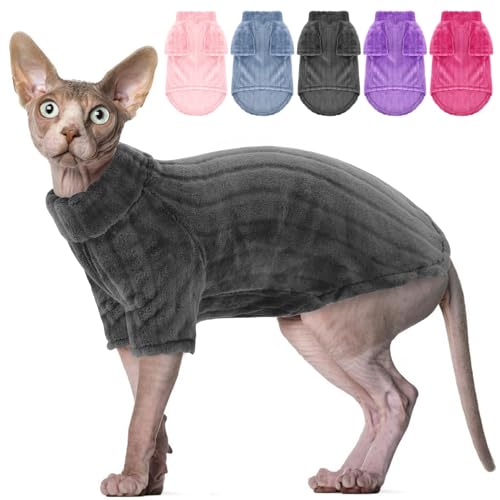 SUNFURA Katzenpullover, warmer Fleecepullover mit Ärmeln, Rollkragen, Katzenkleidung für Herbst und Winter, Grau, Größe M von SUNFURA