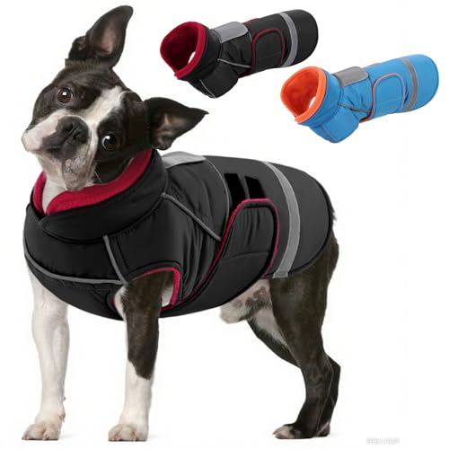 SUNFURA Kleiner Hundemantel, warmer Hunde-Wintermantel, verstellbare Haustierjacke mit Loch für die Leine, wasserdichte Haustier-Schneejacke, Welpenpullover, Mäntel, Schwarz, Größe XS von SUNFURA