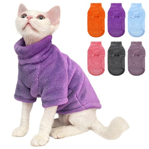 SUNFURA Sphynx Rollkragenpullover für Katzen, nur für Katzen, Kätzchen-Fleecepullover mit Ärmeln, warmer Jumpsuit für kaltes Wetter, Dunkelviolett, Größe XL von SUNFURA